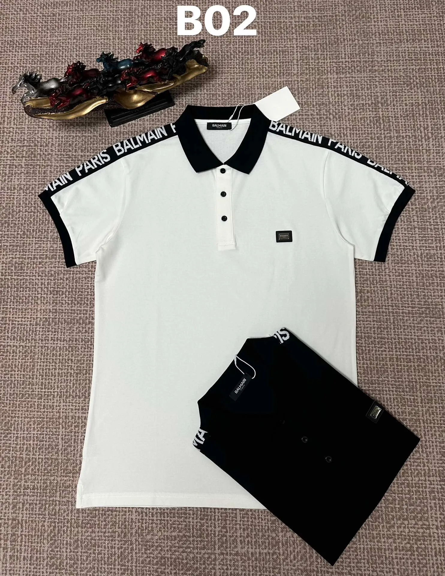 Balmain Lapel B 02 Men's Open Chest, Pure Cotton Fabric, Zhangzi Craftsmanship, Black, White, M L XL XXL XXXL Size